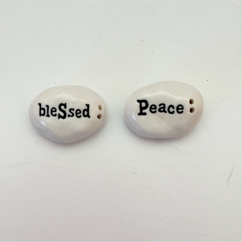 Blessed and Peace White Ceramic Salt & Pepper Shakers